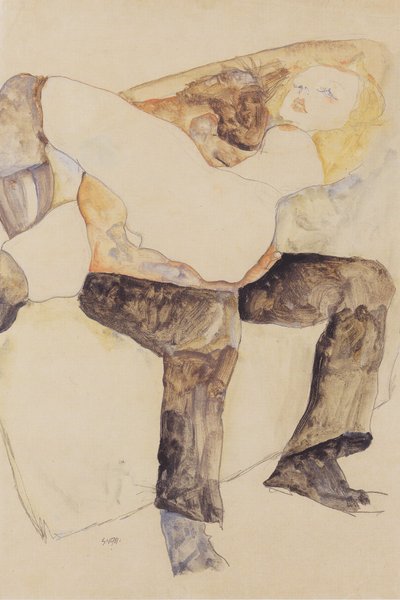 Man, vrouw op de knieën houdend door Egon Schiele